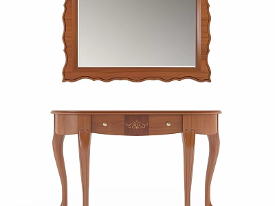 Classical Wooden Dining Table With Carved Details And Hanging Mirror 3d model