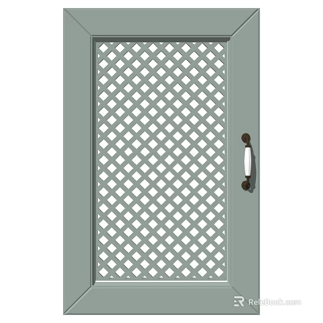 Light Green Lattice Design Door Featuring Grid Pattern And Classic Handle 3d model