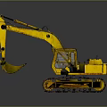 Detailed Yellow Construction Excavator With Caterpillar Tracks Front Bucket And Cab