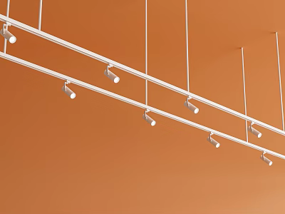 Track Mounted Downlights and Spotlights on Orange Ceiling with Multiple Fixtures 3d model