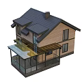 Modern Detached Villa With Wooden Exterior Large Windows Black Roof And Glass Railing Balcony