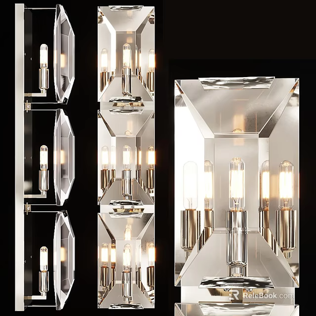 Modern Wall Lights With Crystal Accents And Illuminated Bulbs For Home Interior Decoration 3d model 