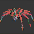 Red And Black Mechanical Spider With Multiple Legs And Robotic Design 3d model