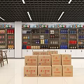Liquor Store Interior Design With Shelves Of Various Liquors Beverages And Displayed Boxes