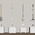 Practical Bathroom Accessories With Wall Mounted Toilet Brushes And Cleaning Tools 3d model