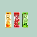 Three Different Flavors 100% Natural Fruit Juice Cartons With Orange Lemon Cherry And Apple