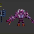 Fantasy Warrior Character With Spiked Helmet Purple Skin Black Armor Orange Boots And Large Hammer