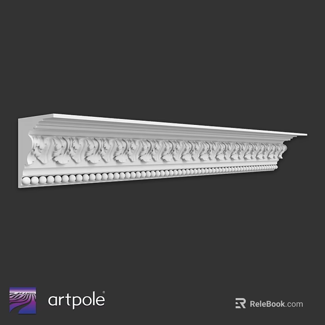 Ornate White Molding Component With Carved Scroll Patterns And Bead Decorations 3d model 