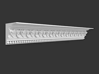 Ornate White Molding Component With Carved Scroll Patterns And Bead Decorations 3d model
