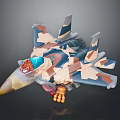 Camouflage Coated Spacecraft With Blue Cockpit Yellow Nose And Rocket Attachments
