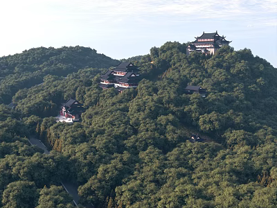 Ancient Chinese Architecture On Mountain Slope With Lush Green Trees And Traditional Rooftops 3d model