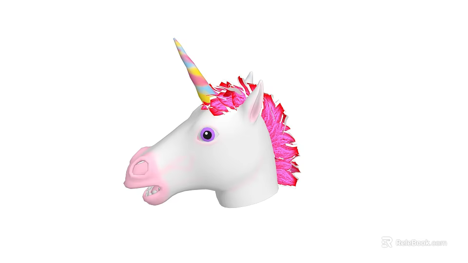White Unicorn Head With Rainbow Horn And Pink Mane Purple Eyes 3d model 