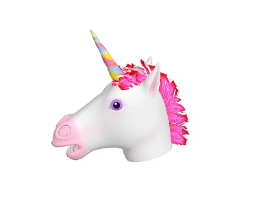 White Unicorn Head With Rainbow Horn And Pink Mane Purple Eyes 3d model