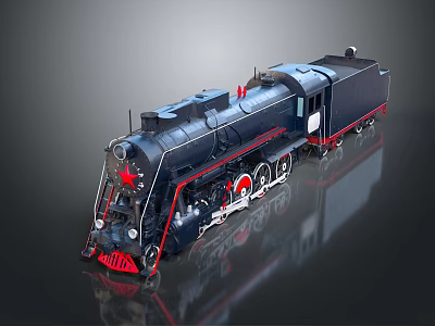 Detailed Black And Red Steam Train Model With Vintage Design Wheels And Engine 3d model