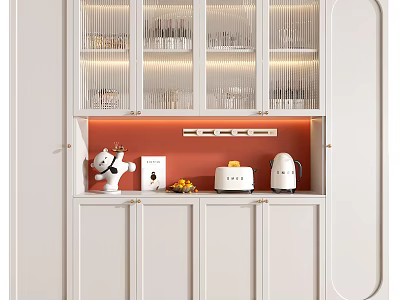 Modern White Wine Cabinet With Glass Doors Lighting And Storage Cabinets Plus Decorative Items 3d model