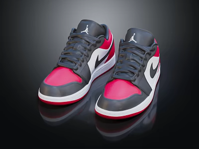Trendy Basketball Shoes With Gray Upper Pink Accents Black Laces White Soles And Jumpman Logo 3d model