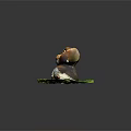 Cute Brown And White Furred Creature Figurine With Big Ears Sitting On Green Leaf