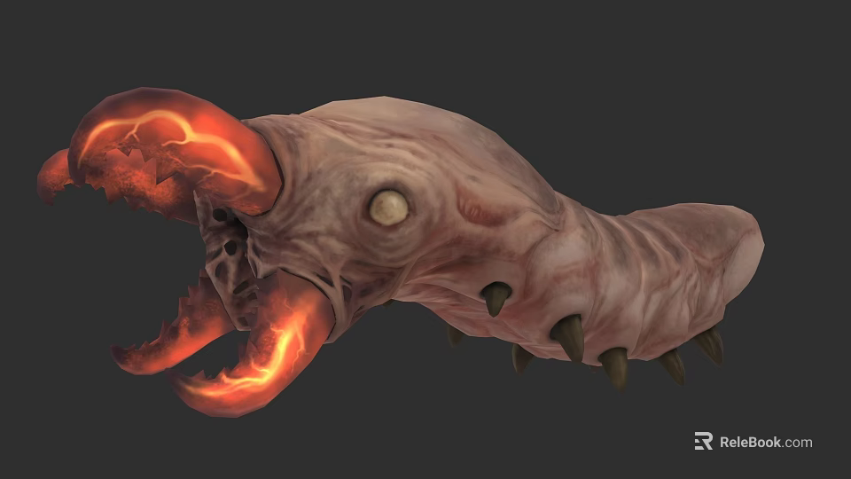 Menacing Fleshy Fantasy Creature 3D Model With Glowing Red Pincers Single Eye And Spikes 3d model 