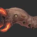 Menacing Fleshy Fantasy Creature 3D Model With Glowing Red Pincers Single Eye And Spikes