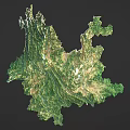 Natural Landscape View of 3D Terrain Model with Green Vegetation and Mountain Valleys