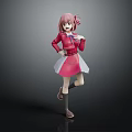 Anime Style Character With Pink Hair Wearing Red Coat And White Skirt Standing Pose