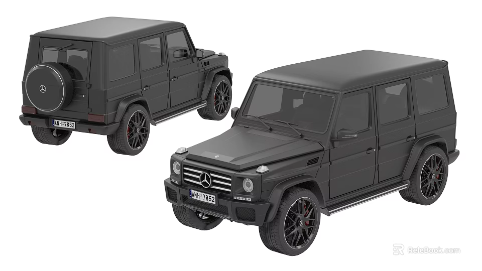 Black Mercedes G Class Off Road Car Exterior With Front Side Views And Alloy Wheels 3d model 