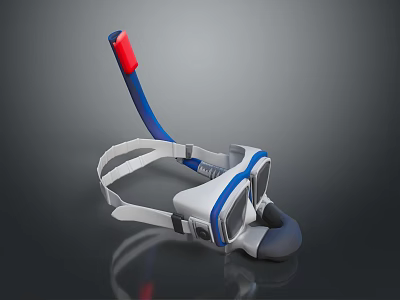 Diving Mask And Snorkel Gear With White Blue Red Straps For Water Sports Activities 3d model