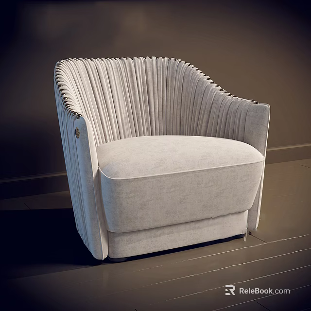 Elegant Modern Single Sofa Featuring Pleated Backrest And Light Gray Fabric 3d model