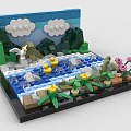 Lego toy building block scene plant forest creek river sky three-dimensional painting 3d model