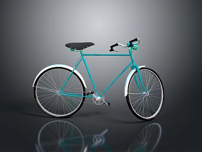 Sleek Teal Bicycle With Black Seat White Tire Rims Handlebars And Dark Background Reflection 3d model