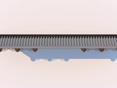 Traditional Building Exterior Wall Design With Gray Tile Roof And Blue Decorative Brackets 3d model