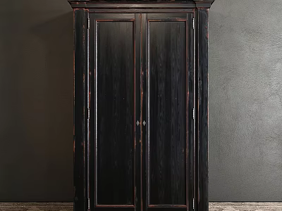 Classic Black Wooden Double Door Cabinet Against Gray Wall Background 3d model