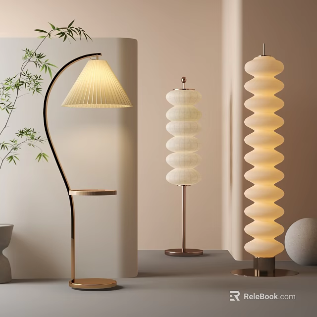 Modern Stylish Floor Lamps with Arched Stand Pleated Shade and Layered Design for Indoor Decor 3d model 