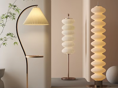 Modern Stylish Floor Lamps with Arched Stand Pleated Shade and Layered Design for Indoor Decor 3d model