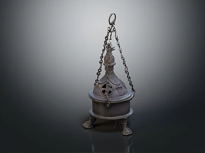 Vintage Metal Decorative Ornament Set With Hanging Chains And Intricate Base Design 3d model