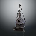 Vintage Metal Decorative Ornament Set With Hanging Chains And Intricate Base Design