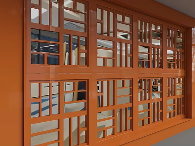Orange Modern Background Wall With Grid Hollow Out Design And Light Transmitting Effect 3d model