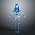 Blue Female Robot With Mechanical Body Structure And Futuristic Blue Hair