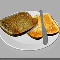 Crispy Two Slices of Toast on White Plate with Silver Butter Knife