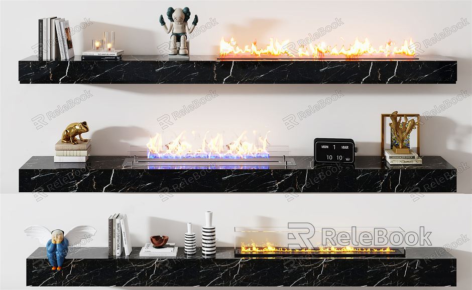 modern fireplace stone flame fireplace combination ornaments model