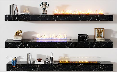 modern fireplace stone flame fireplace combination ornaments 3d model