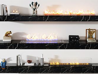 modern fireplace stone flame fireplace combination ornaments 3d model