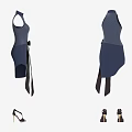 Stylish Sleeveless Striped Blue Dress With Brown Belt And Black Shoes Outfit