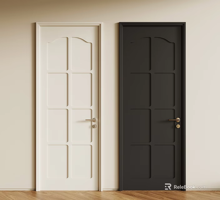 White and Black Swing Doors with Modern Panel Design for Interior Use 3d model