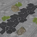 Irregular Stone Garden Path Paving With Rocks Small Plants And Raked Sand