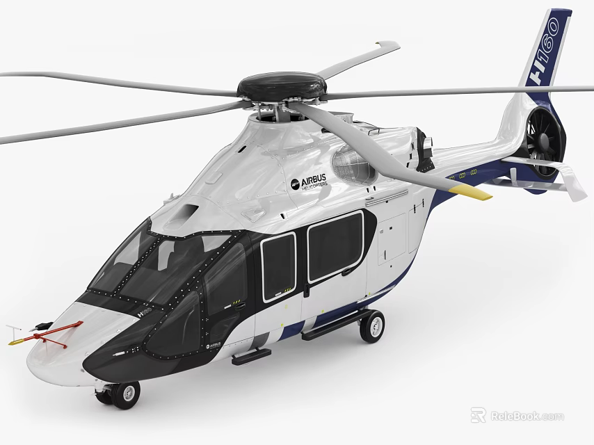Modern Airbus Helicopter With White Exterior Blue Accents Detailed Rotors And Cockpit Windows 3d model 