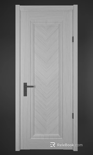 White Wooden Swing Door With Herringbone Pattern And Black Handle 3d model 