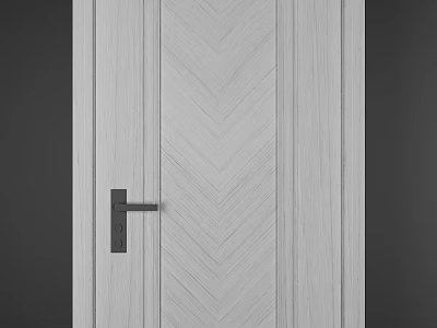White Wooden Swing Door With Herringbone Pattern And Black Handle 3d model