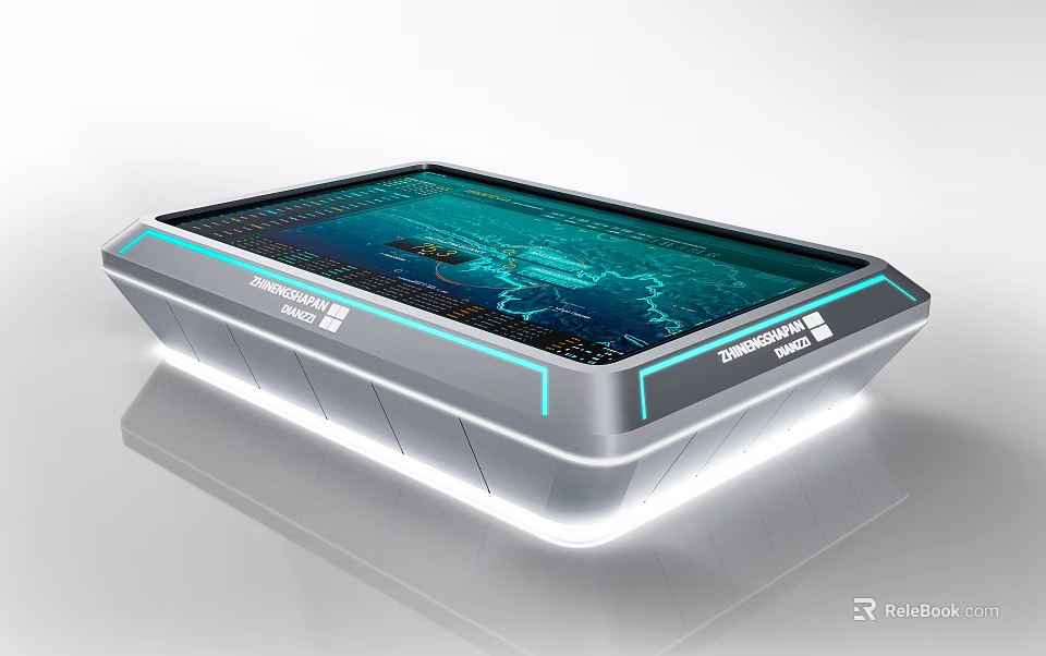 Modern Commercial Interactive Device With Large Touchscreen Dynamic Blue Display Sleek Design And Illuminated Edges 3d model 