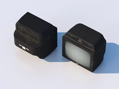 Two Vintage Black Televisions With Classic Design And White Screen 3d model